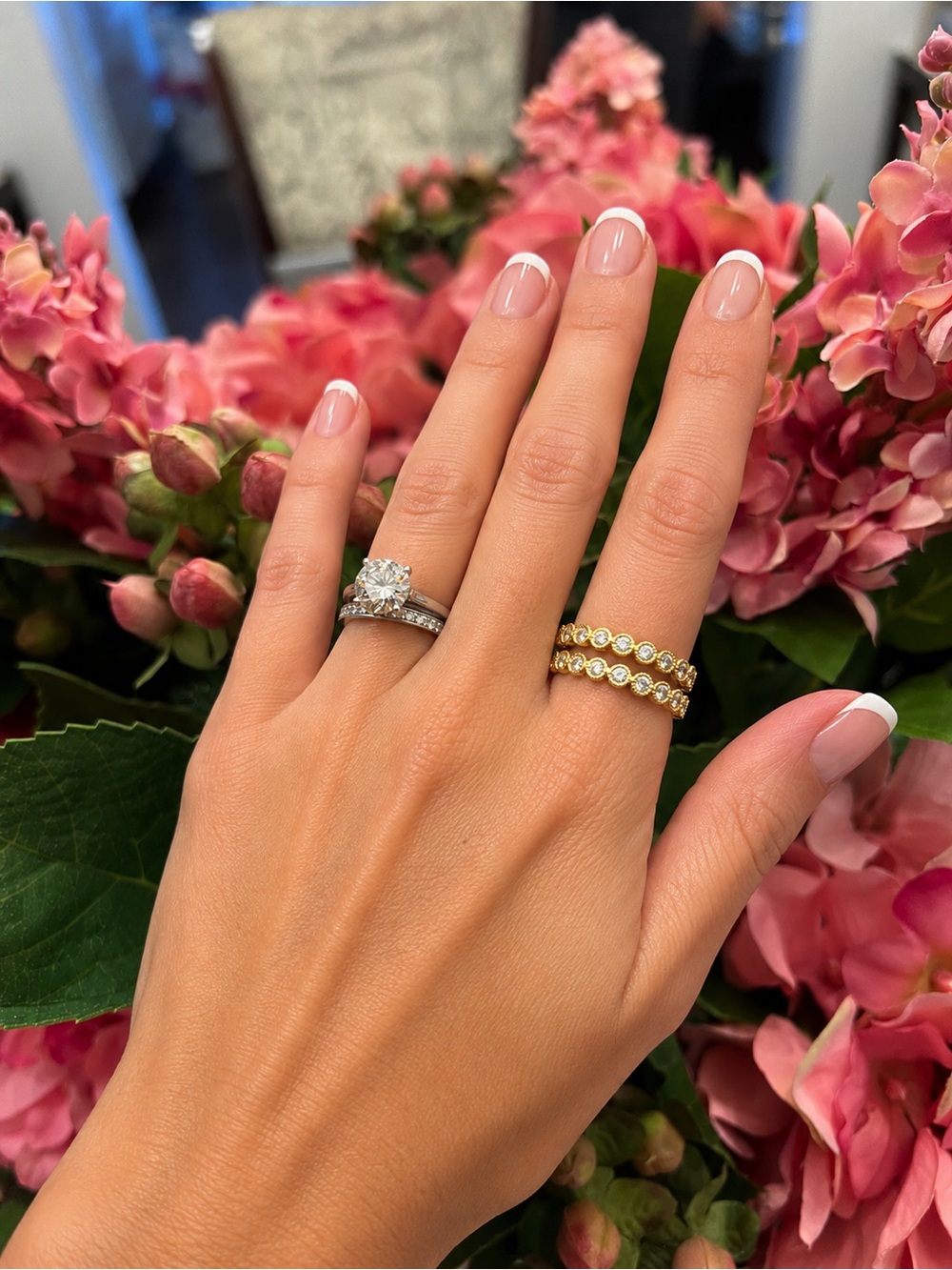 Freida Rothman (2) 925 Sterling Silver 14k Gold Bezel-Set CZ Stacking Rings - Picture 3 of 13